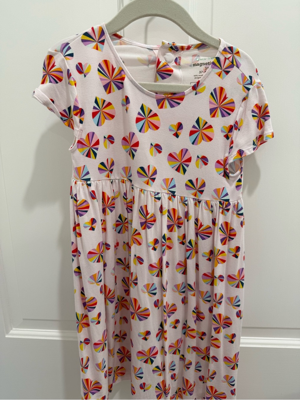 Magnetic Me White Dress with Multi-Color Heart Print